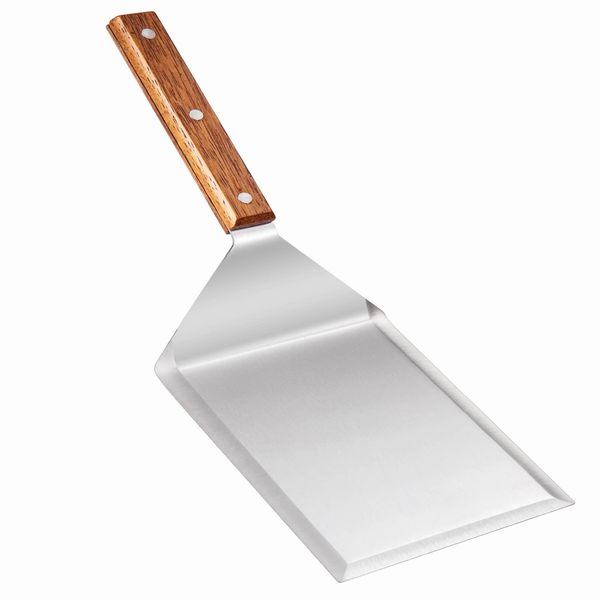 Homi Styles Extra Wide Spatula with Beveled Edges, Oversized Stainless Steel Spatula with Wood Handle for Skillets, Griddles & Grills, Pancake Flipper Spatula for Fish, Burgers & Omelet, 6 x 5-inches