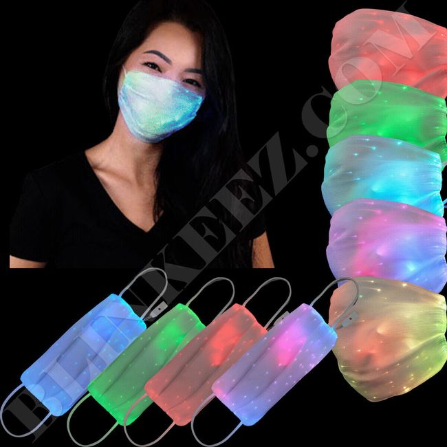 Face Light Up Glowing USB Rechargeable Luminous Mouth 7Color Cover Mask Night