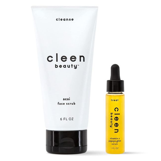 Cleen Beauty Glow Essentials Skincare Set Acai Face Scrub+Vitamin C Papaya Serum