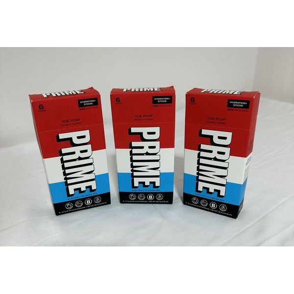 New PRIME Hydration Stick Pack, Ice Pop, 3 boxes