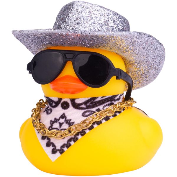 MuMyer Rubber Duck Car Ornaments Duck Car Dashboard Decorations for Car Dashboard Decoration Accessories with Mini Cowboy Hat Scarf Necklace and Sunglasses(D5)