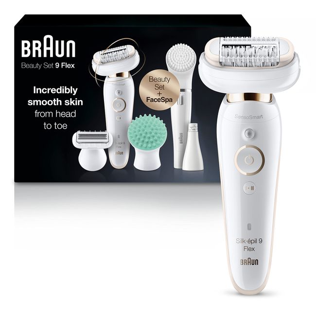 Braun Epilator Silk-épil 9 Flex 9-300 Beauty Set, Facial Hair Removal for Women, Hair Removal Device, Shaver & Trimmer, Cordless, Rechargeable, Wet & Dry, FaceSpa