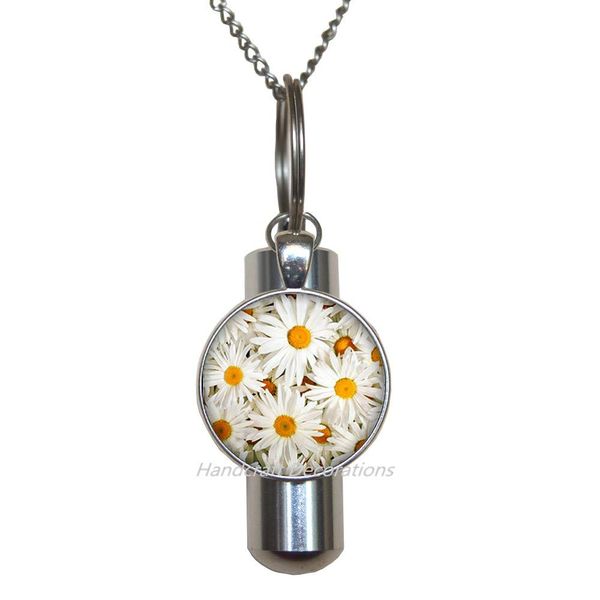 HandcraftDecorations Daisies URN.Flowers Cremation URN Necklace.Flowers Jewelry.Birthday Gift,Flower Charm Cremation URN Necklace,Floral Jewelry,Daisy Art URN.F081