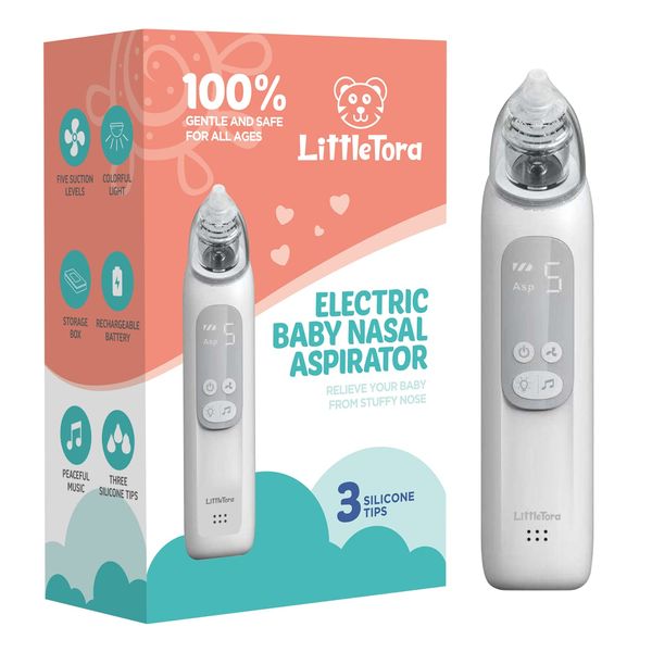 LittleTora Baby Nasal Aspirator - Rechargeable Electric Nose Sucker Baby Nose Cleaner - Toddlers Booger Mucus Sucker - Baby Vac Nasal Aspirator - Infant Booger Suction Removal Device