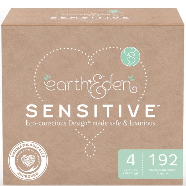 Earth & Eden Sensitive | Eco-Conscious & Hypoallergenic Diapers | Size 4 | 192 Count