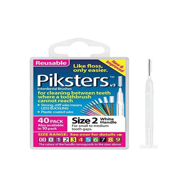 Piksters Interdental Brushes (40 Pack, Size 2 (White))