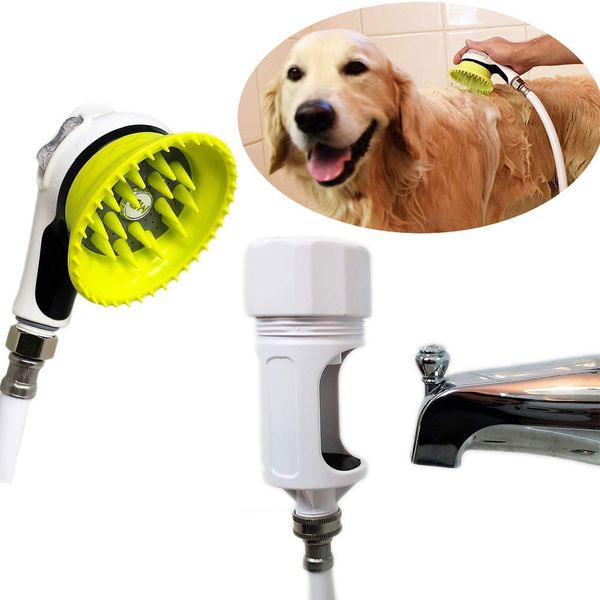 Wondurdog Bathtub Spout and Garden Hose Attachment Dog Wash Kit w/Splash Shield and Rubber Scrubbing Teeth. Tub Spouts with Front Pull Up Diverter Only. Pet Grooming for Long and Short Hair.