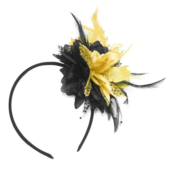 Caprilite Black and Gold Fascinator on Headband for Ascot Weddings