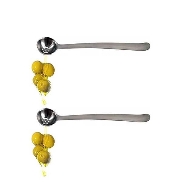 Qiuerte 2pcs Serving Spoons with Drain Hole, Stainless Steel Olive Spoon for The Jar, Pickle Spoons for Containers Canisters 7.5 inches