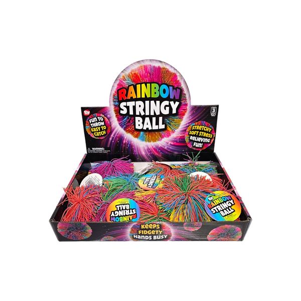 3.5" Rainbow Stringy Ball (6 Pack) Fun Stress Relief Pom Pom Balls, Party Favor, and Carnival Prize (Balls, 6, Pack)