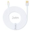 PAXO 2x 4m charging cable for PS4 controller, micro USB charging cable, micro USB cable, nylon, micro USB, fabric jacket, aluminum plug, white