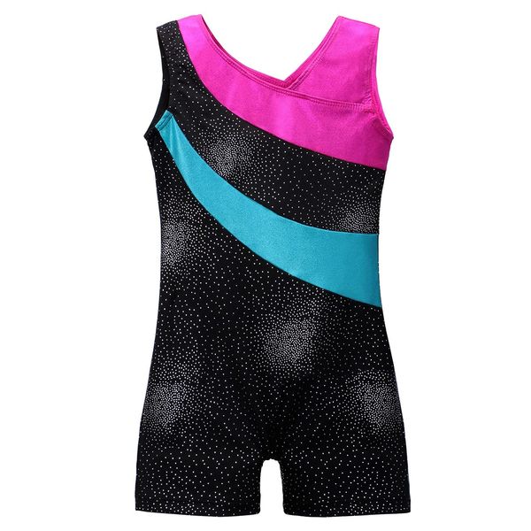 DAXIANG Gymnastics Leotards for Girls Gymnastics Outfit Black Shorts Dance Unitard Biketards Hot Blue Pink 13-14Y