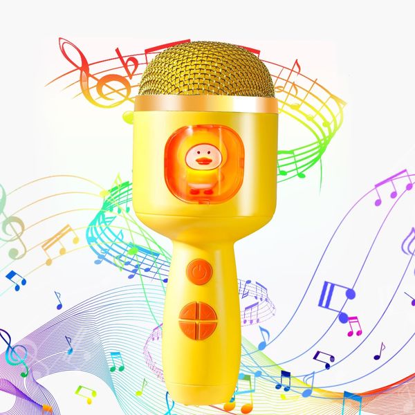 NETNEW Kids Karaoke Microphone - Yellow | Bluetooth, Voice Change, Singing Mode, Volume Control, LED Lights | Karaoke Machine Toy| Birthday Gift for Girls, Boys & Toddlers | Toys for Kids, Ages 2-6+