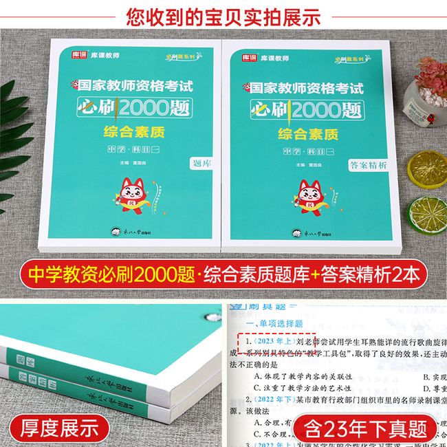 科目一中学综合素质2023年必刷2000题2024上半年国家教师证资格证考试用书教资笔试教材历年真题库试卷初中高中中职中小学资料24科【金辉荣丰图书】