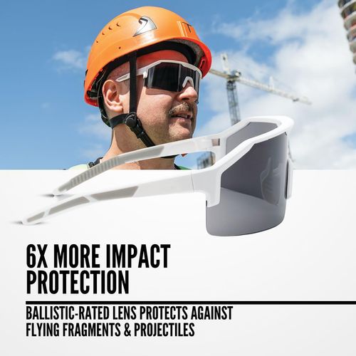 Jackson Safety Maxview+ Safety Glasses - Wraparound Eye Protection for Men & Women - Anti-Fog, Anti-Scratch, Ballistic-Rated, ANSI Z87.1 Compliant - White Frame with Smoke Lens - Pack of 1