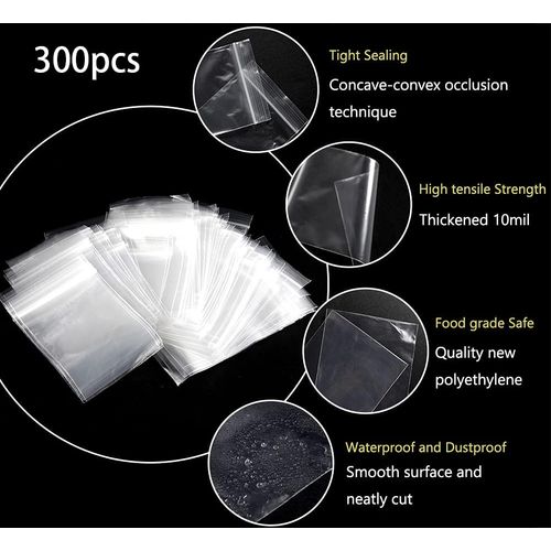 300pcs Ziplock Bags Baggies Small Clear Plastic Bags Grip Seal Bags Reusable Resealble Pouches Snap Bags for Kitchen Craft Beads Jewellery Samples Cookies Sweets Storage