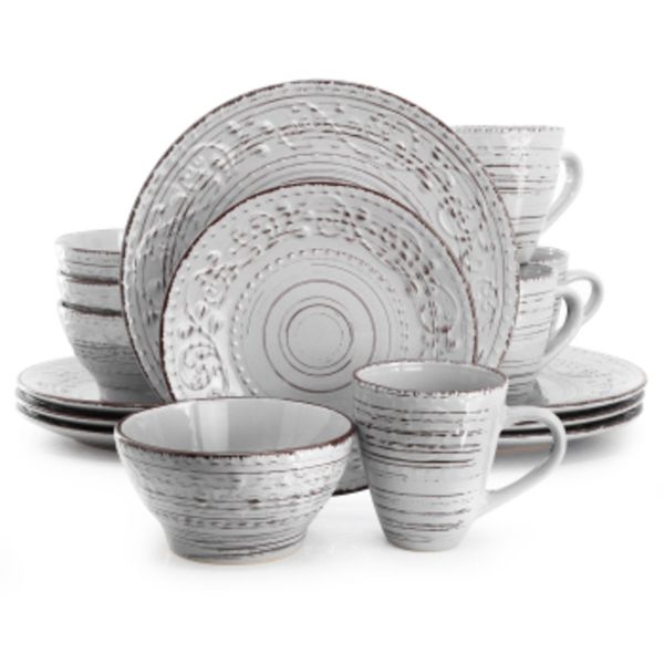 Elama Malibu Calcite 16-Piece Dinnerware Set In Light Gray