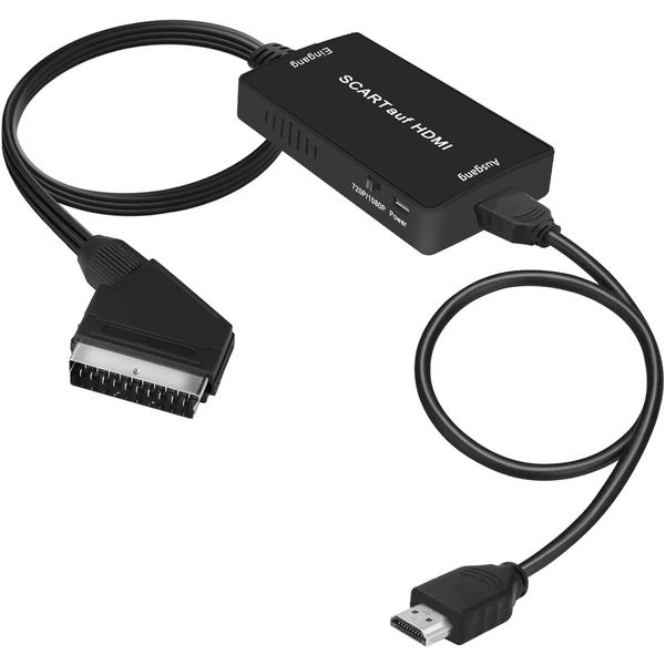 Scart auf HDMI Konverter, Scart auf HDMI Adapter Video Audio Wandler HD 1080P mit HDMI Kabel, für HDTV STB VHS Xbox PS3 Sky DVD Blu-ray usw