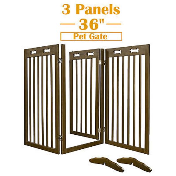 60"x36" Folding Pet Gate Wood Dog Fence Gate 3 Panel Playpen Baby Safety Barrier