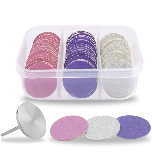 Treki Sandpaper Callus Remover Pads, 60pcs Replacement Feet Sandpaper Discs with 3/32 Inch Drill Bit for Professional Pedicure Rotary Tool Sand Paper Foot File for Electric Callus Dead Skin Remover