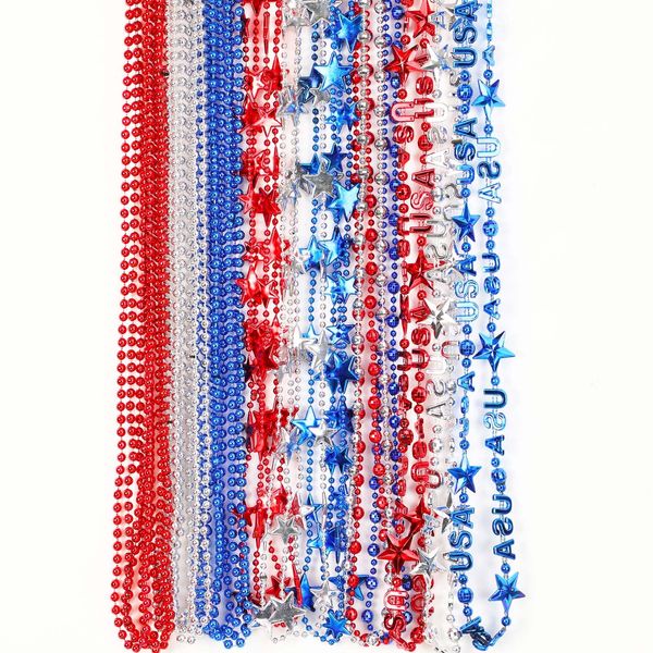 JULBEAR 4th of July Beads Necklaces, 24pcs Patriotic Star Bead Necklace for Independence Day Party Favors Carnival Decorations Accessories Supplies