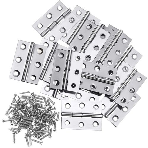 Boao 16 Pieces Small Door Hinges Stainless Steel Folding Butt Hinges Home Furniture Hardware Piano Cabinet Door Hardware with 96 Pieces Stainless Steel Screws(1.75 Inch,Silver)