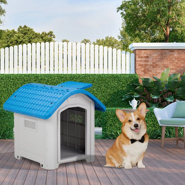 Plastic Dog House Pet Dog Kennel Water Resistant with Air Vents Indoor & Outdoor