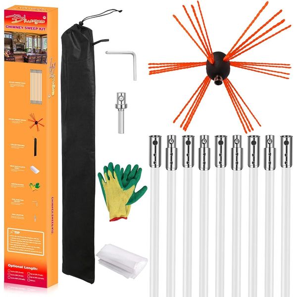 Bluesea 30 Feet Chimney Sweep Kit, Ergonomic Chimney Cleaning Kit, Extends Up to