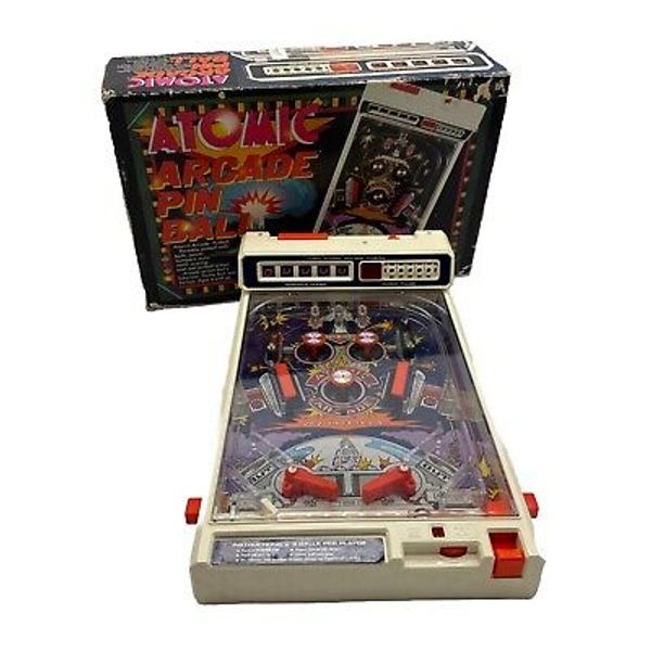 TOMY 1979 Atomic Arcade Electronic Pinball Machine WORKS w/ Original Box VINTAGE