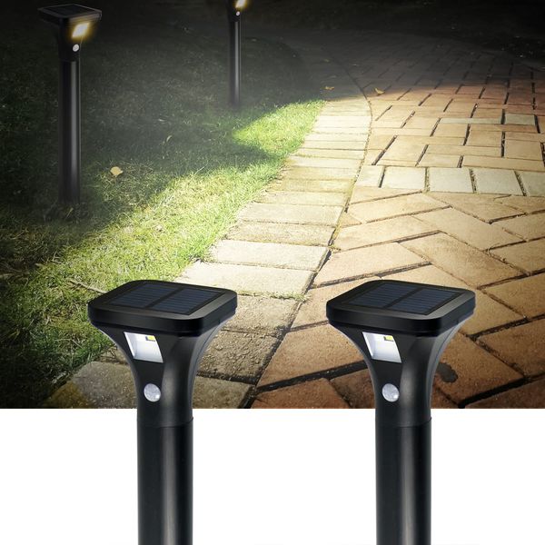 AURAXY LED Solar Powered Motion Sensor Pathway Lights, Battery Powered Outdoor Waterproof Motion Detector Walkway Light, Use for Your House's Yard Backyard Driveway Sidewalk Path Garden etc.(2 Pack)