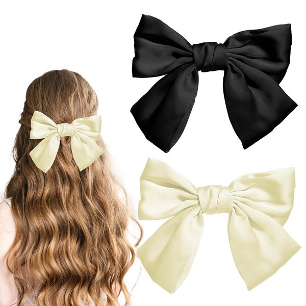 Buysow 2 Stück Haarspangen mit Große Schleife, Schwarze und Weiß Haarschleife mit Schleife, Bow Hair Clip mit Eleganter Schleife für Mädchen und Frauen Jeden Alters