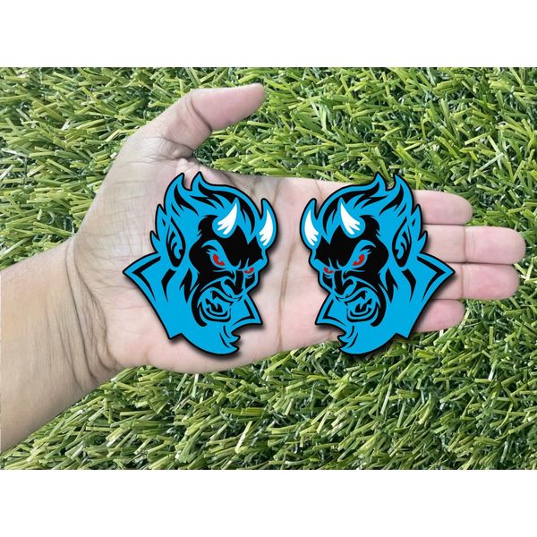 Red Eyes White Horn Angry Diablo Devil Street Devil Badge Light Blue/Black