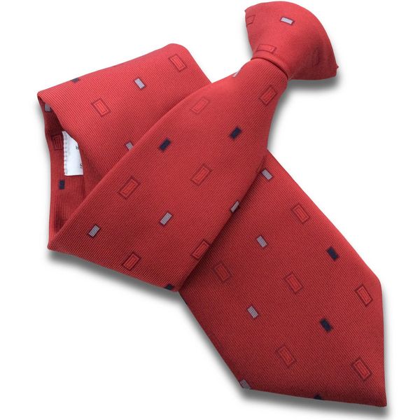 Men's Red with Black & Silver Rectangle Design Clip On Tie