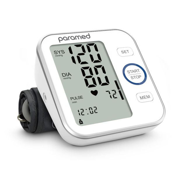 Paramed Blood Pressure Monitor - Bp Machine - Automatic Upper Arm Blood Pressure Cuff 8.7-15.7 inches - Large LCD Display 120 Sets Memory - Device Bag & Batteries Included