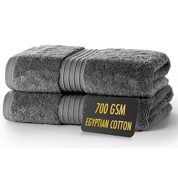 ALSAP Charcoal Hand Towels Pack of 2 - Ultra Soft Super Absorbent 700 GSM Egyptian Cotton Towels - Bathroom Linen Sets - Luxury Hotel Quality Cotton Hand Towels Set Convenient Size 50x90 cm