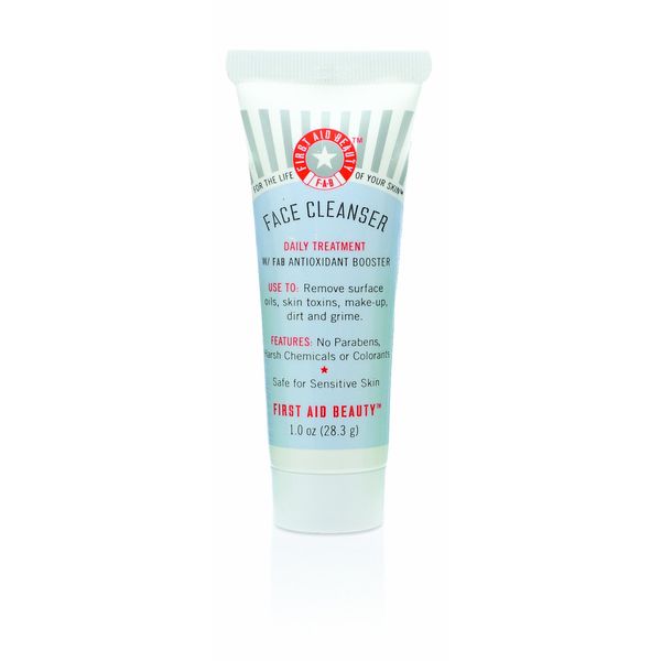 First Aid Beauty Pure Skin Face Cleanser, Sensitive Skin Cream Cleanser with Antioxidant Booster, Travel Size, 2 oz