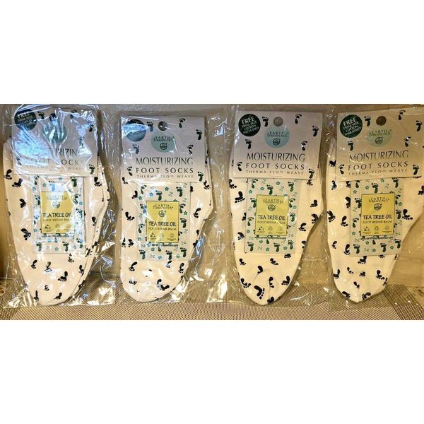 Earth Therapeutics Moisturizing Foot Socks 4 Pairs White With Footprints NEW