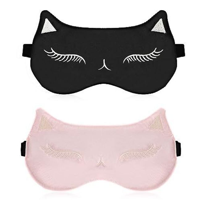 Cute Eye Mask for Sleeping,2 Pcs Silk Eye Sleep Mask Cute Sleep Mask Adjustable