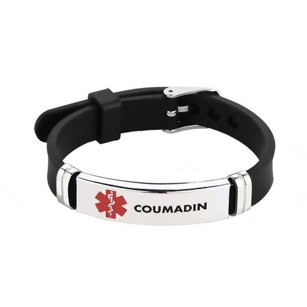 Chili Jewelry Mens Red Medical Alert ID Coumadin Bracelet Emergency First Aid Laser Engraved Health Alert Adjustable Silicone Wristband Bracelet