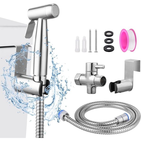 Handheld Bidet Spray, Stainless Steel Shower Head Shattaf Toilet Bidet Hose Kit