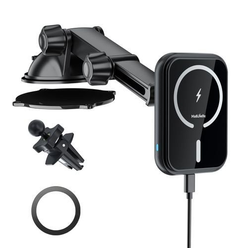 MAGJIEYX for MagSafe Car Mount Charger, (15W Fast Charging) Magnetic Wireless Charging Phone Holder Fits iPhone 16/15/14/13/12 Pro Max Plus/MagSafe Case on Dash/Windshield/Air Vent/Desk Bumpy Roads