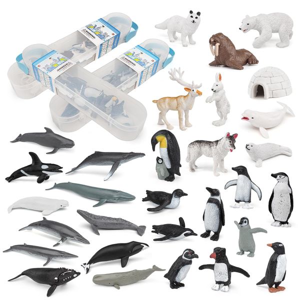 GAICOM Polar Animal Figure Toys Playsets 31PCS Penguins, Whales, Polar Bears Model Toy Desktop Decoration Collection Party Favors Toys for Boys Girls Kids