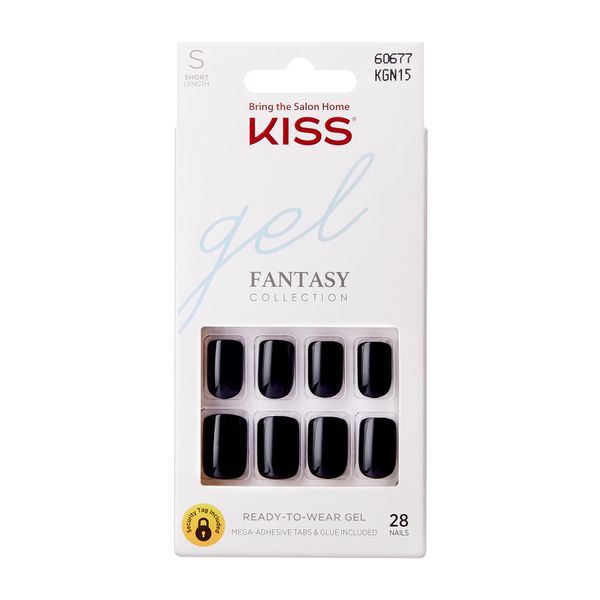 KISS Gel Fantasy Press On Nails, Nail glue included, Aim High', Black, Short Size, Squoval Shape, Includes 28 Nails, 2g Glue, 1 Manicure Stick, 1 Mini File, 1 Adhesive Tab