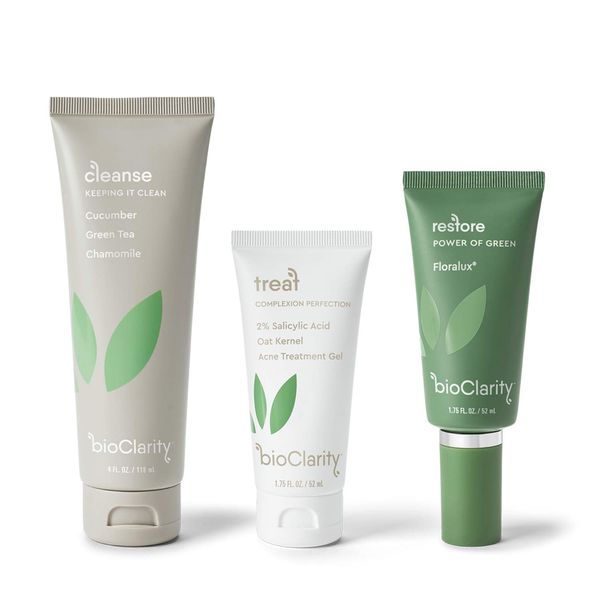 bioClarity 3-Step Acne Routine (Full Size) for Oily or Acne-Prone Skin | 100% Clean, Vegan Ingredients