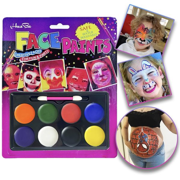 HISUNBEN Kids Face Paint Kit ，Non-Toxic Face Painting Body Paints for Kids and Adults with Water Based Colors，Halloween Face Paint (8 Colors)