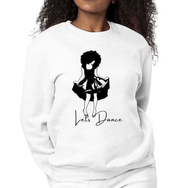 Womens Graphic Sweatshirt Say it Soul, Lets Dance Black Line Art Print - White / M