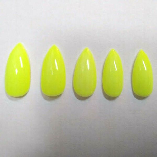 Neon Yellow Almond Press On Nails Set Handmade