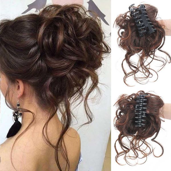 Long beard ball head wig bun grab clip Fluffy natural scrunchie bridal cocktail hairpin,Messy Hair Bun Extensions Curly Wavy Hair Scrunchies,Messy Bun Hairpiece (Light brown with darker shades)