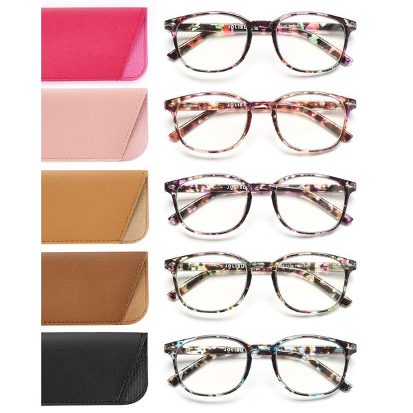 JOLISU 5 Pack Reading Glasses For Women,Blue Light Blocking Computer Reader Spring Hinge Eyeglasses (1.25)