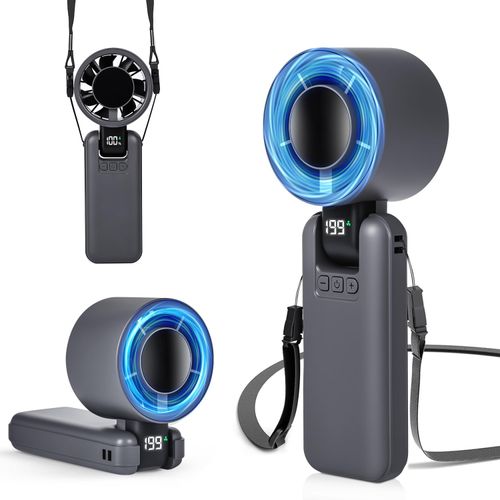 4-IN-1 Portable Handheld Turbo Fan, 15000RPM/ 180° Rotation/ 199 Speeds/ 20Hrs, USB Rechargeable Foldable Fan with Air Turbo Tech, LED Display, Mini Cooling Personal Fans for Travel Working Makeup